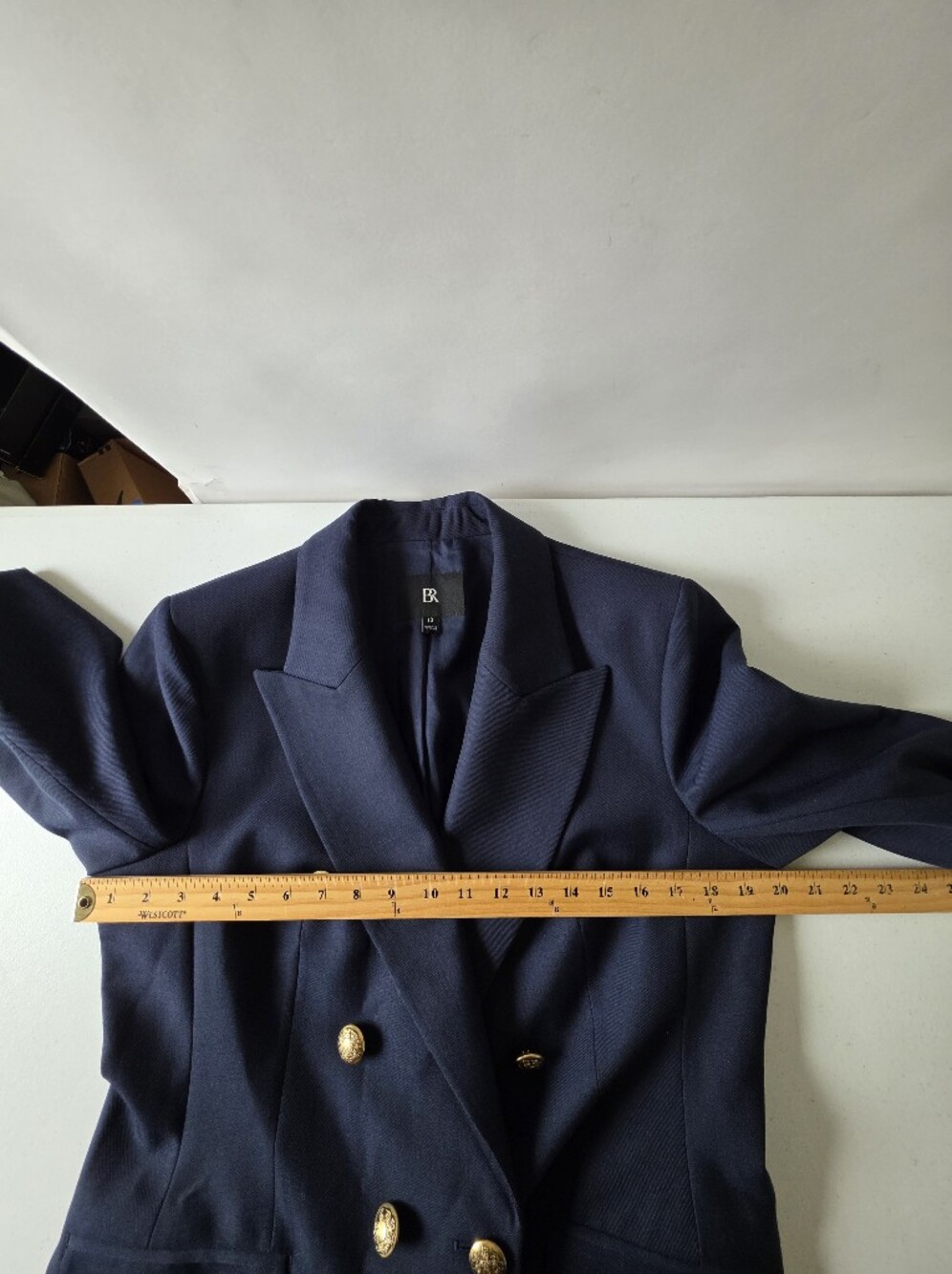 Banana Republic Double-Breasted Navy Blazer Size 12 Gold Crest Buttons Career - Picture 7 of 13